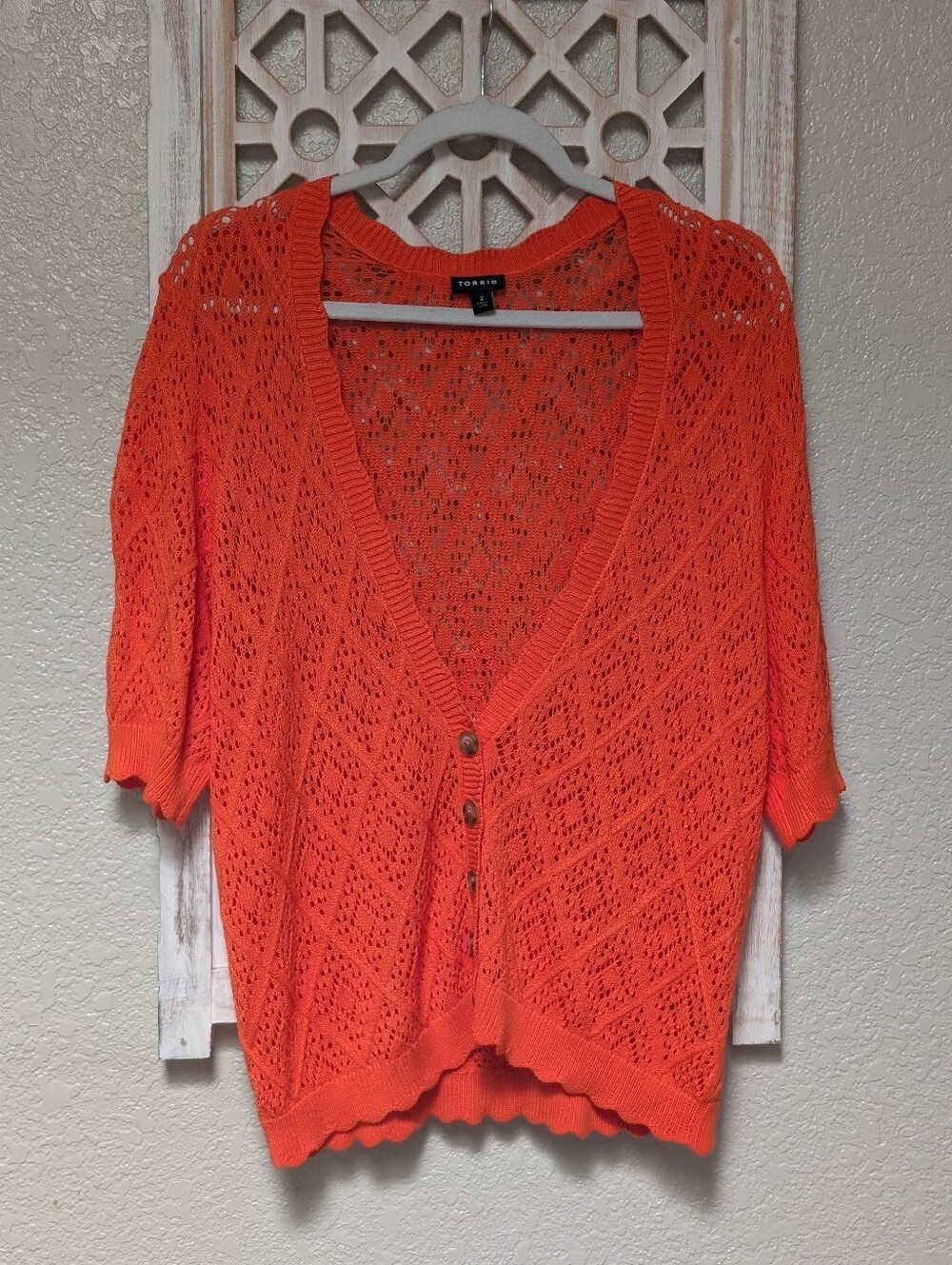 Torrid 2 cardigan orange open knit button down 3/4 sleeve summer beach colorful
